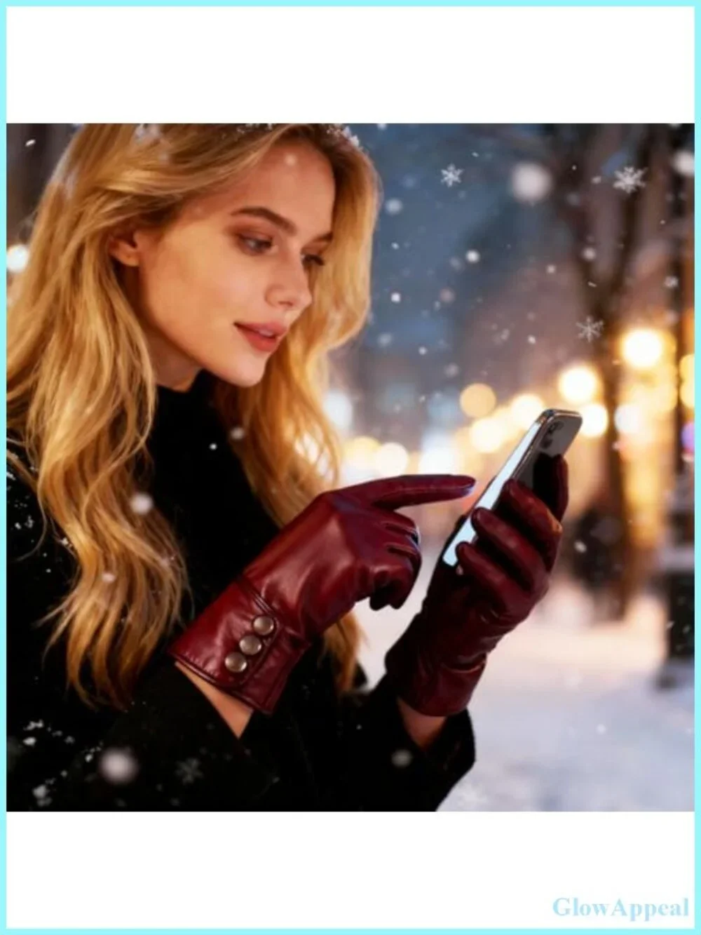 Women's Winter Touch Screen Gloves, Faux Leather with Wool Lining, Windproof